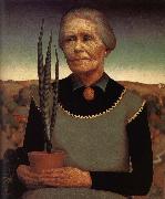 Grant Wood Both Hands with Miniature garden of woman oil